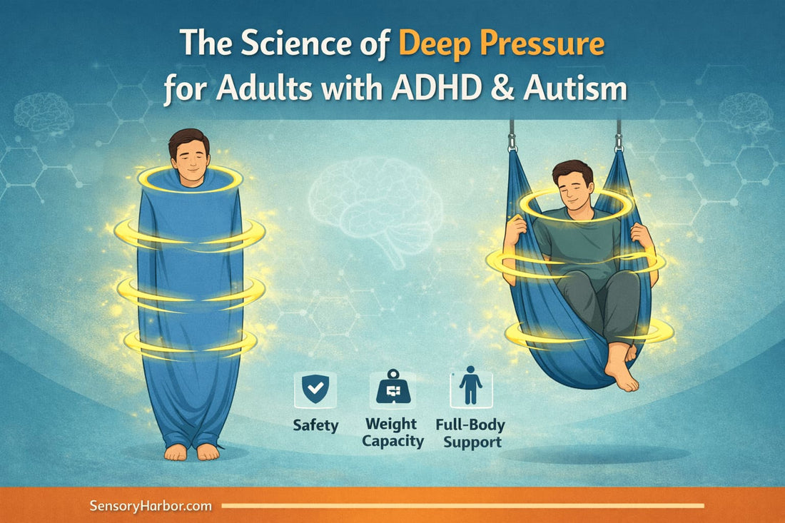 Adult sensory swing full-body deep pressure for ADHD regulation by Sensory Harbor